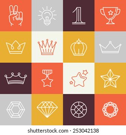 Vector Winner Awards And Victory Signs - Line Icons - Gamification And Premium Badges