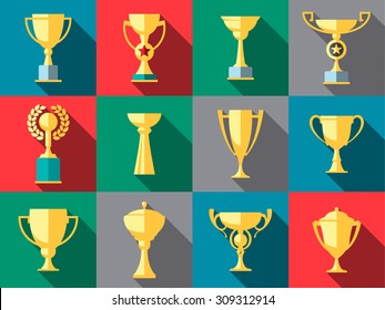 Vector winner cup. Trophy flat icon set