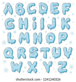 Vector winter alphabet. Snow letters on a transparent background. Font best for use in posters, cards, headlines and web design.