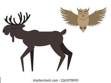 Vector winter animals in cute flat style