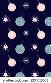 vector winter background with balls and snowflakes on dark background