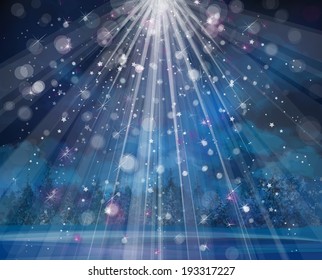 Vector winter background with lights and stars.