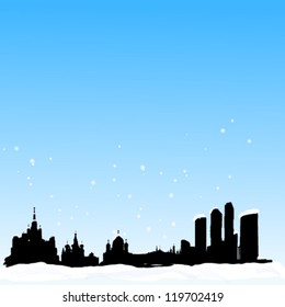 Vector winter background with  Moscow silhouette skyline