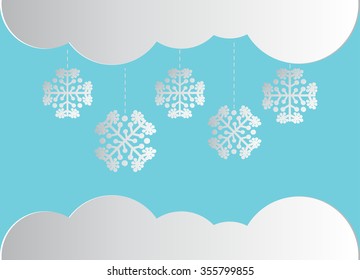 Vector Winter Background with Paper Snowflakes and clouds, Christmas and New Year Illustration