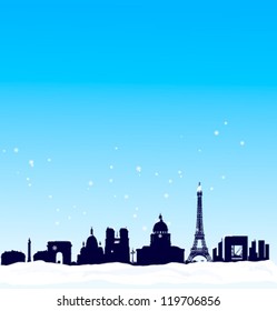 Vector winter background with Paris silhouette skyline