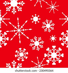 Vector Winter background (seamless pattern) with hand drown vintage lace snowflakes ornament on red Christmas background. can be used as wrapping pattern, website background, etc