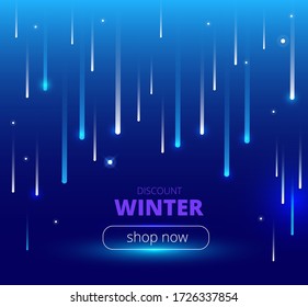 vector winter background with shooting stars and the inscription winter discount