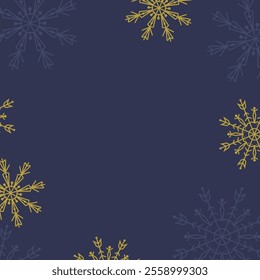 Vector winter background with snowflakes. New Year and Christmas greeting card in blue. Template for congratulations on the winter holiday with space for text.