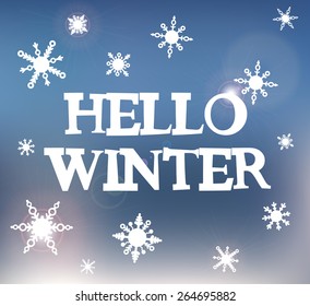 Vector winter background with text "Hello Winter"