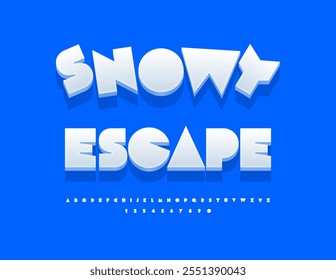 Vector winter banner Snowy Escape. Cold White Font. Artistic Alphabet Letters and Numbers set