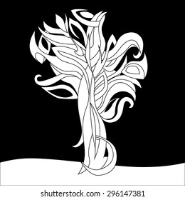 vector winter black&white magic tree illustration