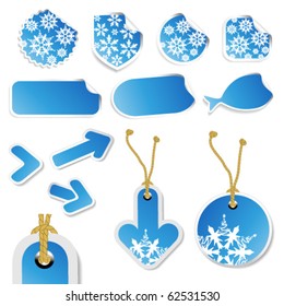 Vector winter blue stickers, tags and arrows