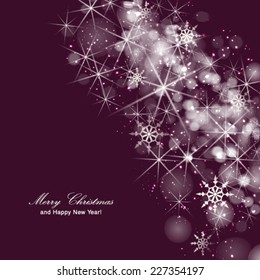 Vector winter bokeh background with snowflakes.