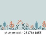 Vector Winter border with abstract plants and snow in boho style for text. Hand drawn winter illustration, floral motif. Design card for New Year, Xmas. Background for banner, paper, flyer, postcard