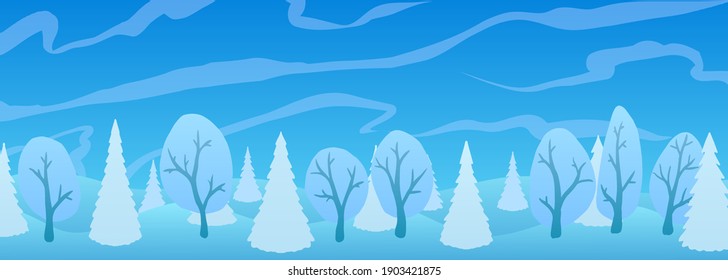 Vector winter cartoon illustration. forest in snow.