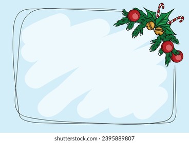 Vector winter christmas card template with fir branches and christmas elements