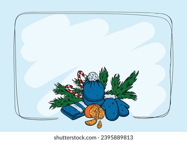 Vector winter christmas card template with fir branches and christmas elements
