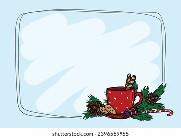 Vector winter christmas card template with fir branches and christmas elements