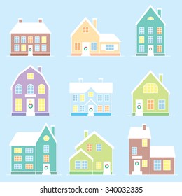 vector winter Christmas houses set