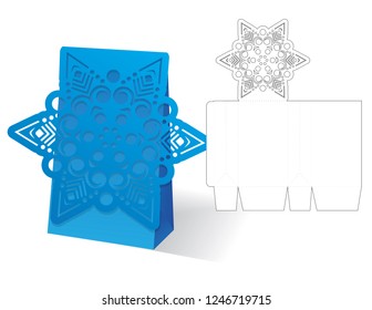 Vector winter Christmas or New Yaer gift or candy box template  with snowflake. Templates for laser or plotter cutting.