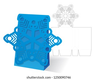 Vector winter Christmas or New Yaer gift or candy box template  with snowflake. Templates for laser or plotter cutting.