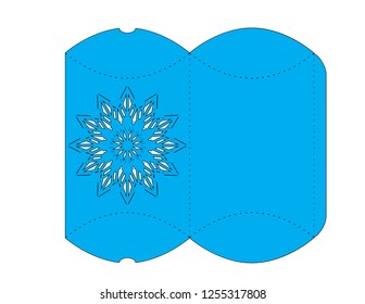Vector winter Christmas or New Year gift or candy pillow box template  with snowflake. Templates for laser or plotter cutting.
