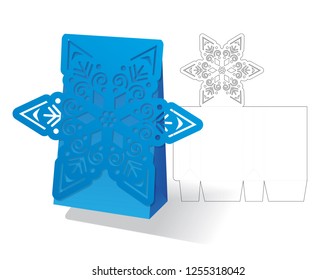 Vector winter Christmas or New Year gift or candy box template  with snowflake. Templates for laser or plotter cutting.

