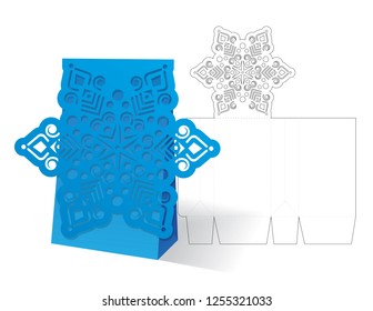 Vector winter Christmas or New Year gift or candy box template  with snowflake. Templates for laser or plotter cutting.