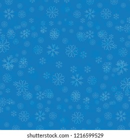 Vector winter Christmas seamless pattern with snowflakes on blue background. Winter backdrop or layout design