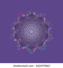 Vector. Winter christmas snow flat crystal element. Xmas frost snow flake isolated silhouette symbol. Weather illustration ice collection. Snowflake vector icon background violet, gray and blue color.