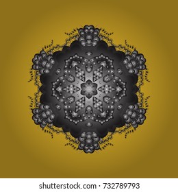 Vector. Winter christmas snow flat crystal element. Weather illustration ice collection. Snowflake vector background yellow, gray and brown color. Xmas frost snow flake isolated silhouette symbol.