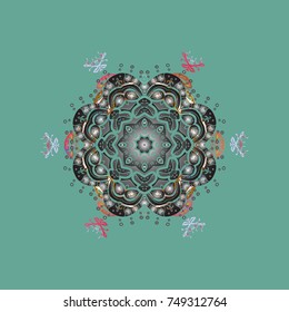 Vector. Winter christmas snow flat crystal element. Xmas frost snow flake isolated silhouette symbol. Weather illustration ice collection. Snowflake vector icon background blue, gray and pink color.