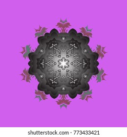 Vector. Winter christmas snow flat crystal element. Xmas frost snow flake isolated silhouette symbol. Weather illustration ice collection. Snowflake vector icon background violet, gray, purple color.