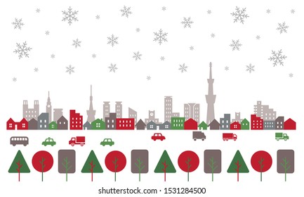 vector winter city view under the snow