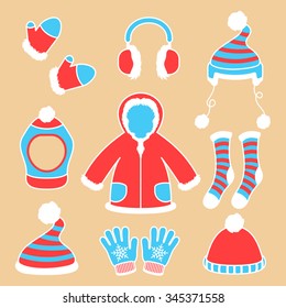 Vector winter clothes set