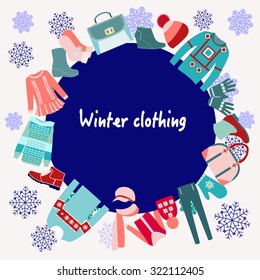 Vector  Winter Clothing collection pattern with copy space- illustration