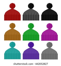 Vector Winter Colorful Knitted Cap Collection. Colored Hat Set