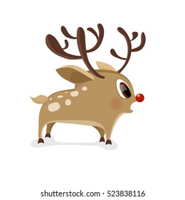 Vector winter comical character. Surprise young deer in flat style.