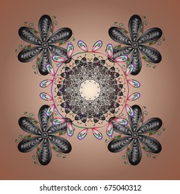Vector winter design on colorful background. Happy smiling snowflakes ornamental pattern. Christmas and New Year theme. Snowflakes decorated with circles and dots.