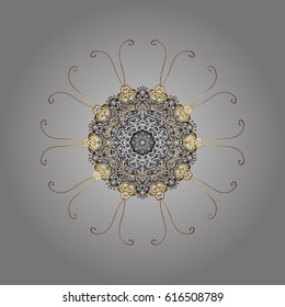 Vector winter design on gray background. Snowflakes decorated with circles and dots. Christmas and New Year theme.