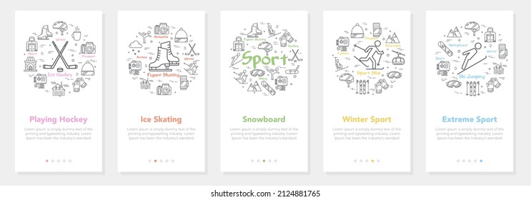 Flachbanner für Vektorwinterunterhaltung, Mobiles App-Set