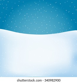 Vector winter evening landscape background with snowfall. Place for text