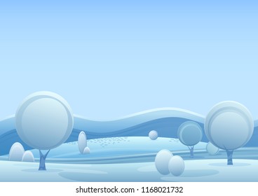 Vector Winter fantasy forest landscape illustration. Trendy soft gradient color style christmas nature background.