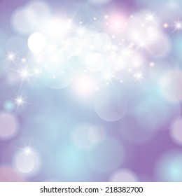 Vector winter festive Christmas elegant abstract background with bokeh lights and stars.