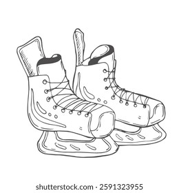 Vector winter figure skates icon. Flat cartoon icon isolated on white background. Outline Hand drawn Winter active outdoor leisure ice skates, retro christmas and new year holiday decoration symbol.