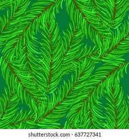 Vector Winter Fir Green Branches Seamless Pattern. Christmas Background