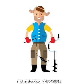 Vector Winter fishing. Flat style colorful Cartoon illustration.