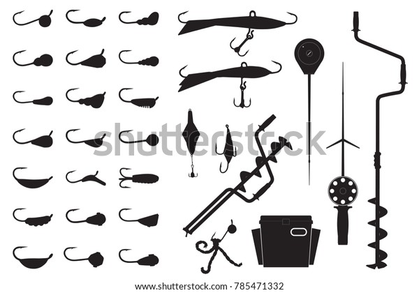 Vector Winter Fishing Set Silhouette Ice Stock Vector (Royalty Free