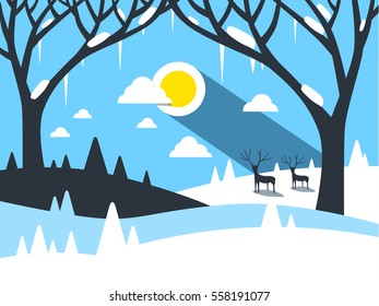 Vector Winter Flat Design Landscape