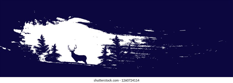 vector winter forest and deer in the snow
